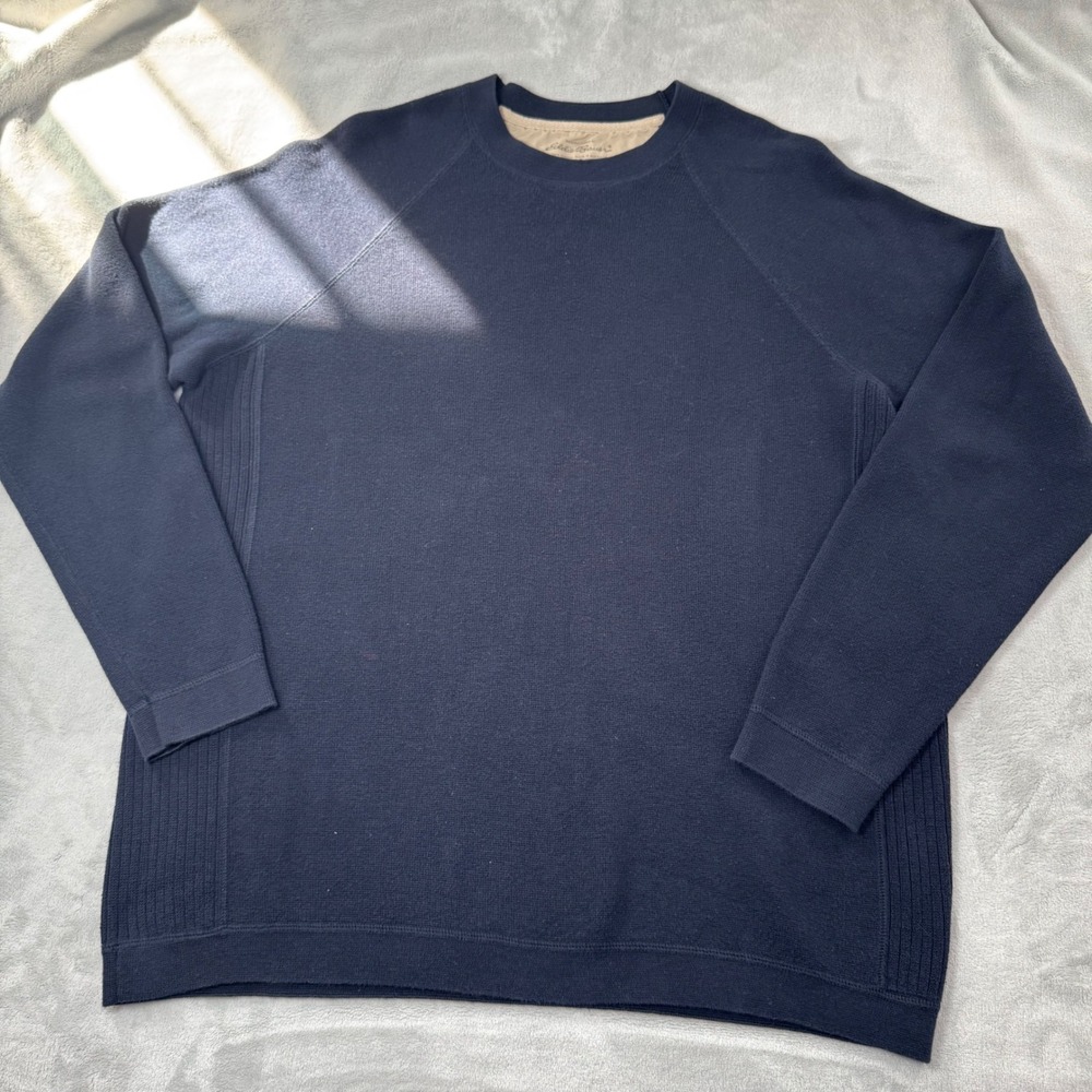 Eddie Bauer Men's Navy Blue 100% Cotton Crewneck Sweater Size Tall XL‎ Pullover